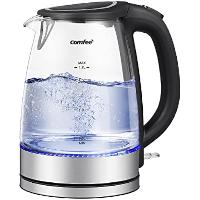 Comfee' Glass Electric Tea Kettle  Hot Water Kettle Electric 2200 W 17L Capacity Electric Kettle With Led Indicator Fast Boil Auto ShutOff And BoilDry Protection - Image 1