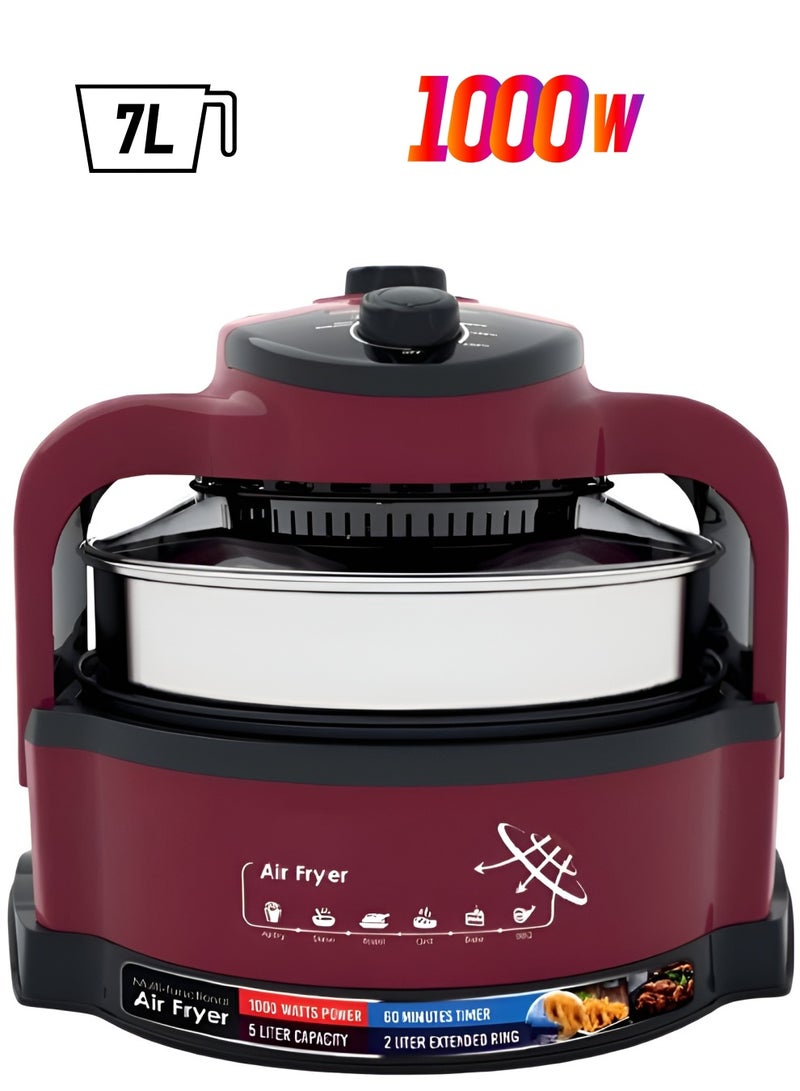 6 in 1 Heavy Duty Air Fryer with 7L Capacity 60 Mins Timer and 1000W, Air Fryer with Triple Cooking Technology Convection, Infrared Heat and Halogen Heat for Fry, Bake, Roast, Stew, Grill and BBQ - Image 1