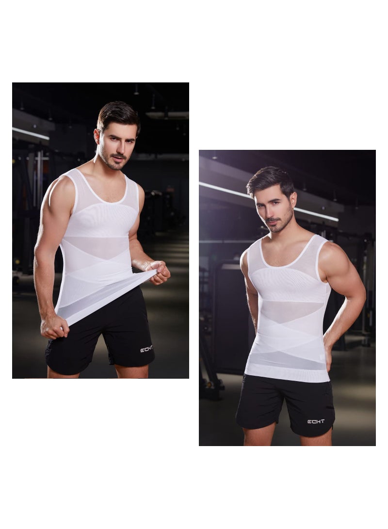 SOLARAE قميص ضغط للرجال، قميص داخلي نحيف، شكل الجسم، ضغط الصدر، تحكم في البطن، قميص بدون أكمام، لزومبا، يوجا، صالة رياضية، لياقة بدنية، جري، دراجة، للاستخدام طوال اليوم (L) - Image 5