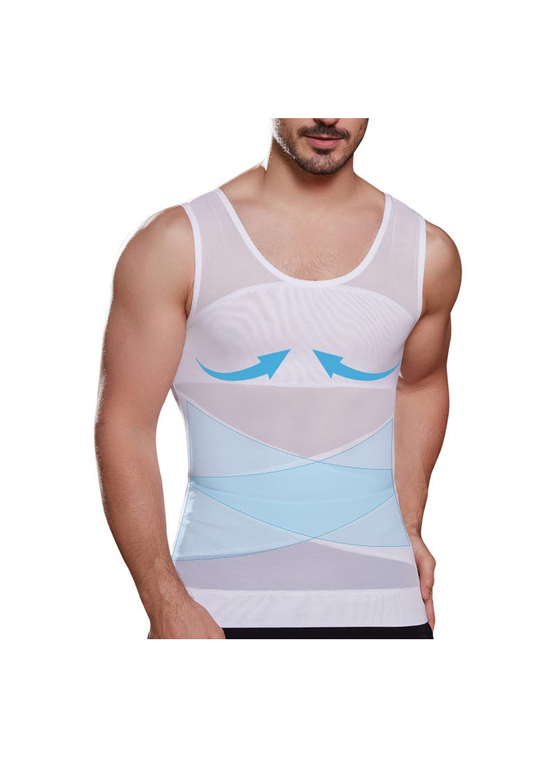 SOLARAE قميص ضغط للرجال، قميص داخلي نحيف، شكل الجسم، ضغط الصدر، تحكم في البطن، قميص بدون أكمام، لزومبا، يوجا، صالة رياضية، لياقة بدنية، جري، دراجة، للاستخدام طوال اليوم (L) - Image 1