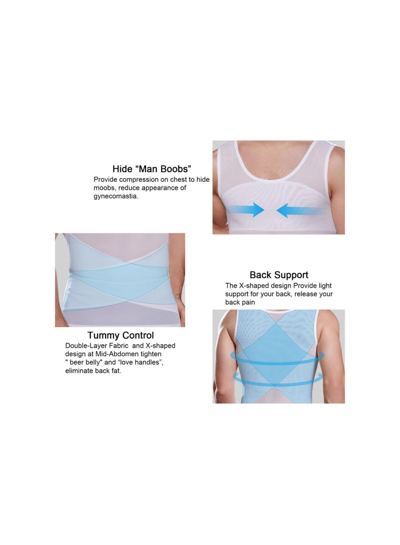 SOLARAE قميص ضغط للرجال، قميص داخلي نحيف، شكل الجسم، ضغط الصدر، تحكم في البطن، قميص بدون أكمام، لزومبا، يوجا، صالة رياضية، لياقة بدنية، جري، دراجة، للاستخدام طوال اليوم (L) - Image 3