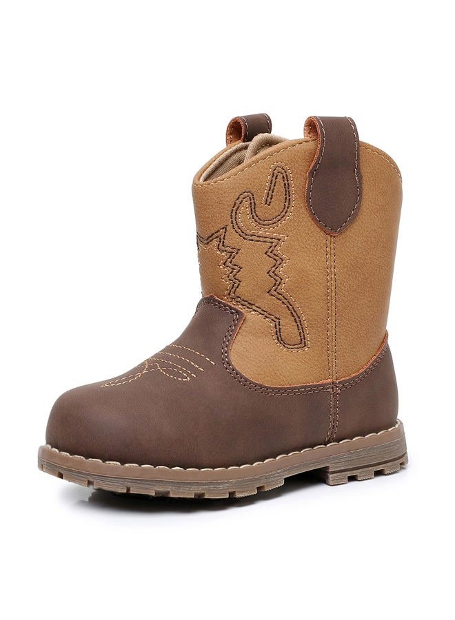 Apakowa Baby & Toddler Cowboy Boots for Boys Girls Infant Baby Cowboy Cowgirl Western Boots Round Toe All Seasons 6-36 Months (Infant/Toddler), Camelbrown, 8 Toddler - Image 1