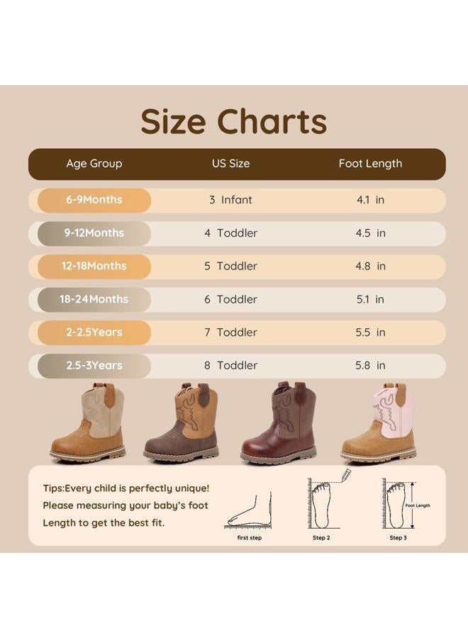 Apakowa Baby & Toddler Cowboy Boots for Boys Girls Infant Baby Cowboy Cowgirl Western Boots Round Toe All Seasons 6-36 Months (Infant/Toddler), Camelbrown, 8 Toddler - Image 2