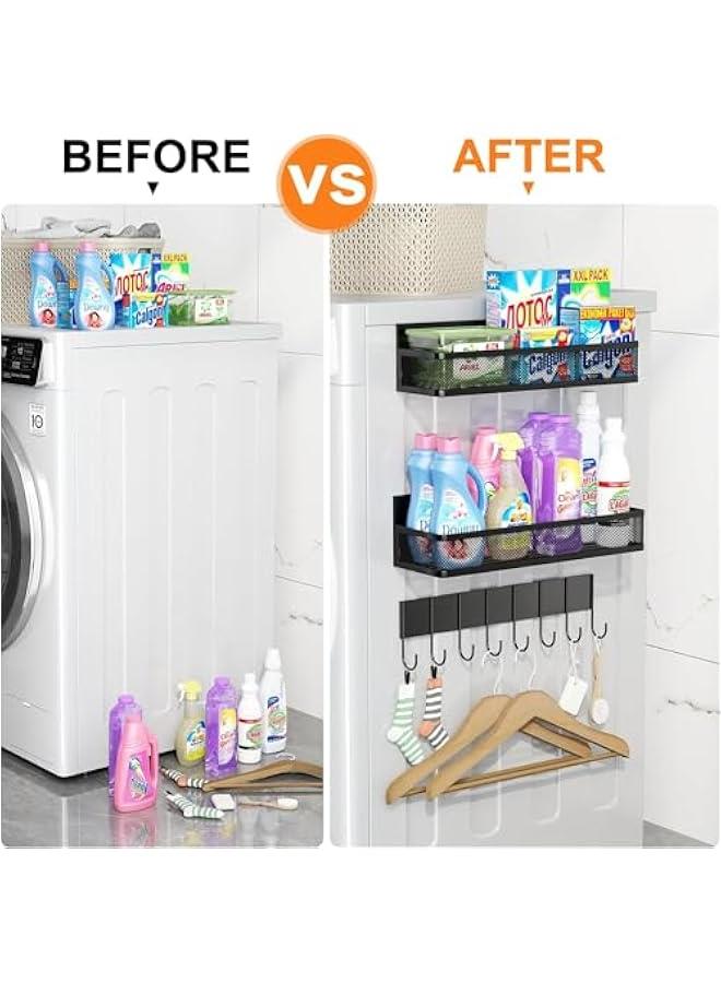 ميكسد رف التوابل المغناطيسية للثلاجة ، رف مغناطيسي 3 حزمة ، منظم ثلاجة مغناطيسية متنقلة مع رف 8 خطاف لتنظيم المطبخ والتخزين (3 حزمة) - Image 5