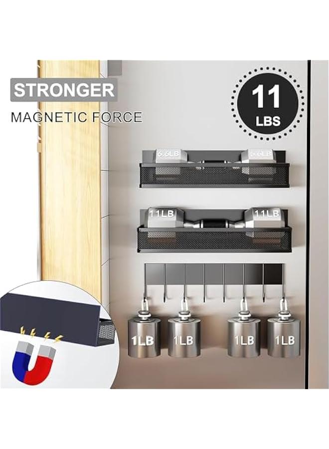 ميكسد رف التوابل المغناطيسية للثلاجة ، رف مغناطيسي 3 حزمة ، منظم ثلاجة مغناطيسية متنقلة مع رف 8 خطاف لتنظيم المطبخ والتخزين (3 حزمة) - Image 3