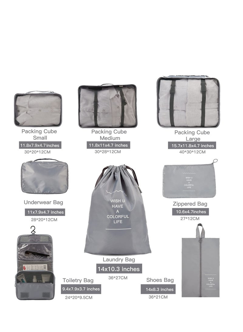 SOLARAE Travel Packing Cubes Set of 8 with Toiletry Bag and Shoe Bag, Made from Durable Waterproof Fabric for Organized Luggage - Gray Travel Accessories. - Image 4