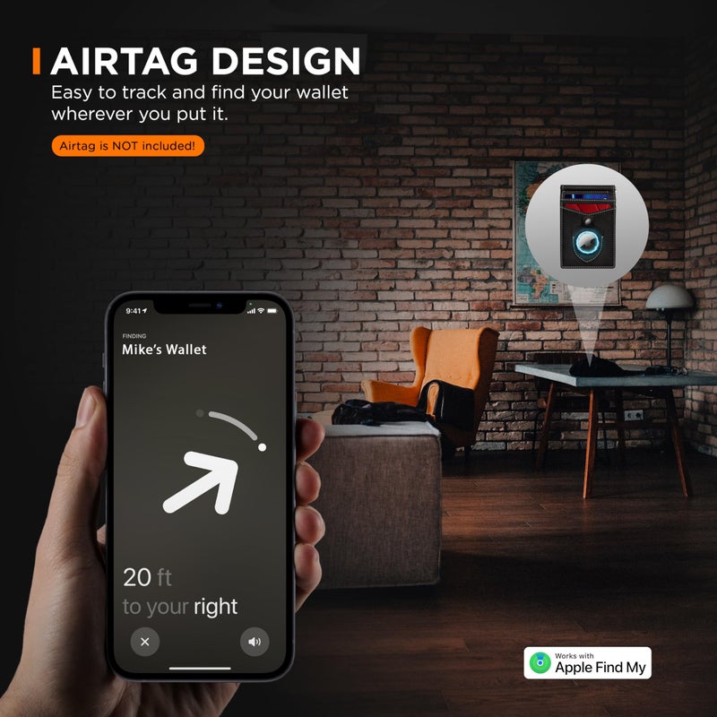 SERMAN BRANDS محفظة SERMAN BRANDS AirTag - محفظة رجال بسيطة مع حافظة نقود مانعة لتقنية RFID - جلد كامل الحبة - ثنائية الطي نحيفة. جيب أمامي لمحافظ Apple AirTag للرجال. هدية (بني تكساس روج) - Image 5