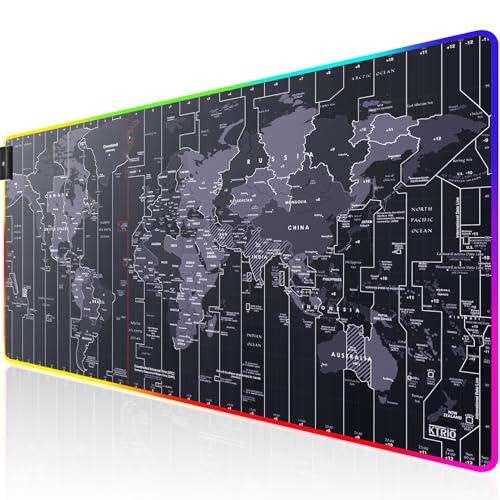 KTRIO RGB Large Gaming Mouse Pad Desk Mat Superior MicroWeave Cloth NonSlip Rubber Base Stitched Edges WaterResistant for Gamer Office Home 315 x 157 in RGB World Map - Image 1