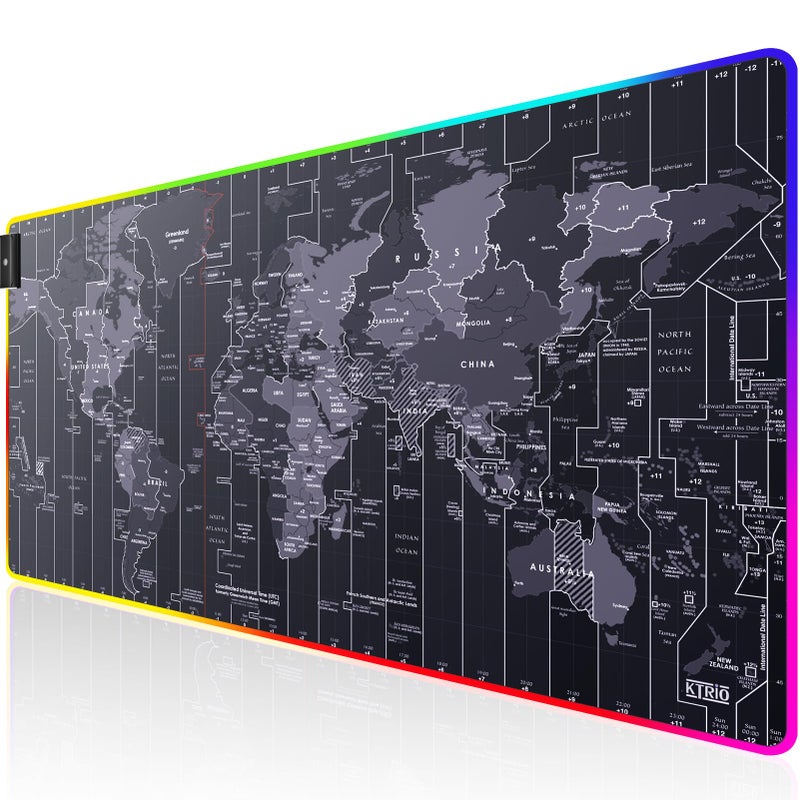 KTRIO RGB Large Gaming Mouse Pad Desk Mat Superior MicroWeave Cloth NonSlip Rubber Base Stitched Edges WaterResistant for Gamer Office Home 315 x 157 in RGB World Map - Image 2