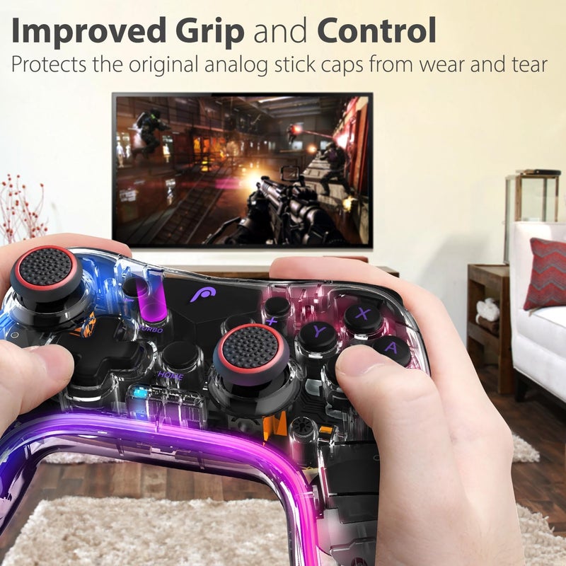 Fosmon Performance Thumb Grips Joystick Caps for Nintendo Switch 2, Switch 1, Joycon Grip, PS5, PS4, Xbox One, Xbox Series X/S, Rubber Controller Grips - Black/Red (2 Pair - 4 Pieces) - Image 3