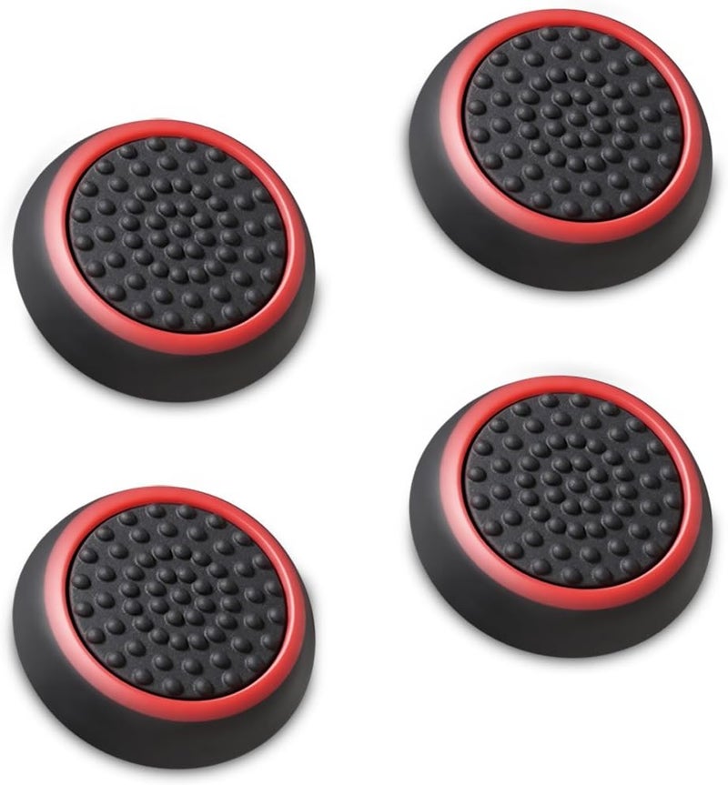 Fosmon Performance Thumb Grips Joystick Caps for Nintendo Switch 2, Switch 1, Joycon Grip, PS5, PS4, Xbox One, Xbox Series X/S, Rubber Controller Grips - Black/Red (2 Pair - 4 Pieces) - Image 1