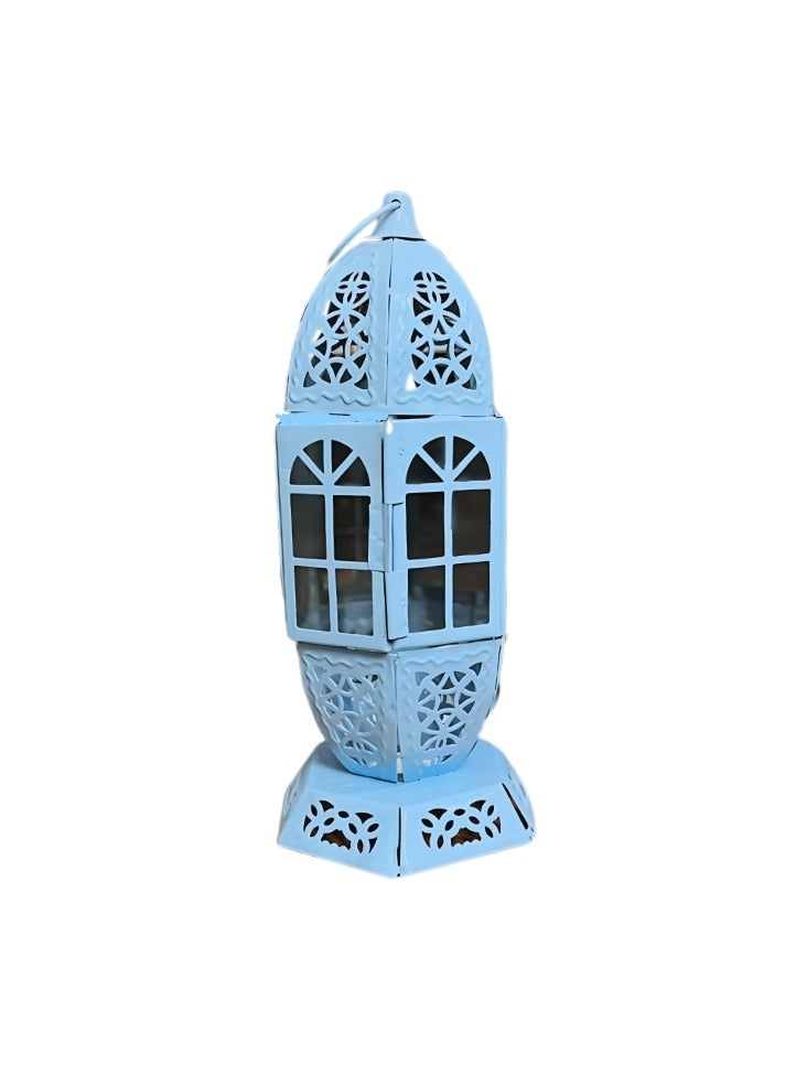 فانوس معدن شمعدان - لبني - زجاج شفاف - قد يختلف التصميم.