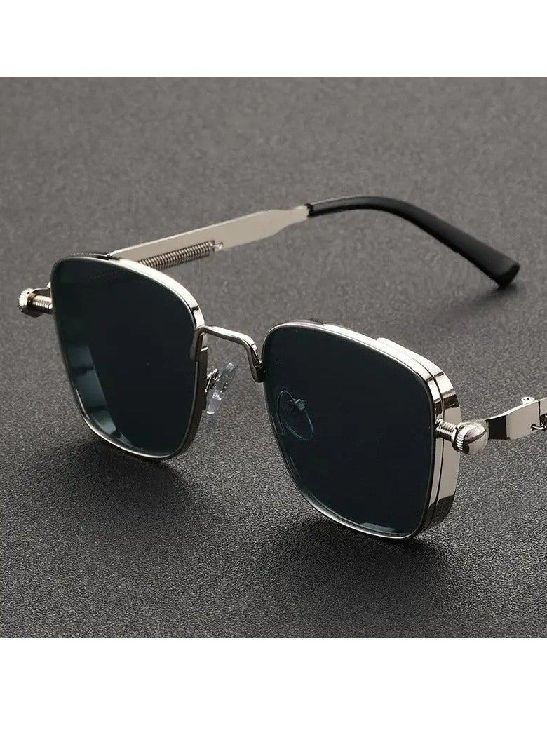 Retro - Retro Cool Steampunk Glasses Silvery Square Metal Frame Fashion Glasses For Men Women Outdoor Sports - Image 1