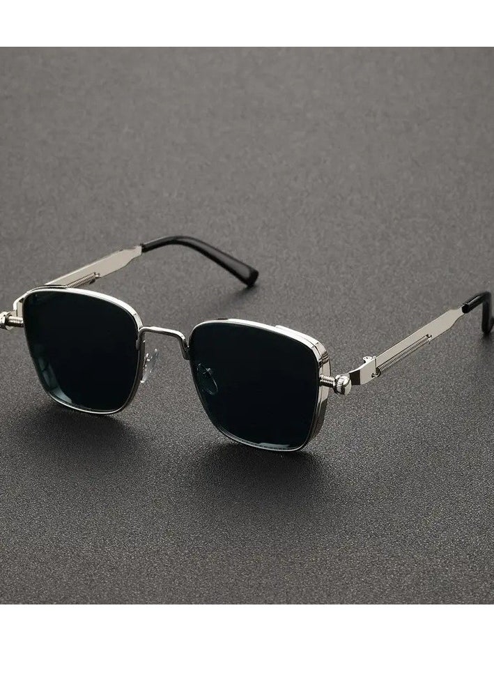 Retro - Retro Cool Steampunk Glasses Silvery Square Metal Frame Fashion Glasses For Men Women Outdoor Sports - Image 1