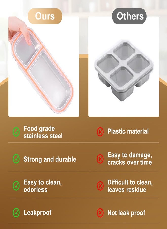 Solldgt 2 Pack Stainless Steel Snack Containers - Reusable Double Compartment Condiment Box with Lids for Kids Adults, Grab and Go Divided Snack Food Storage Containers Sauce Cups for School, Travel - Image 4