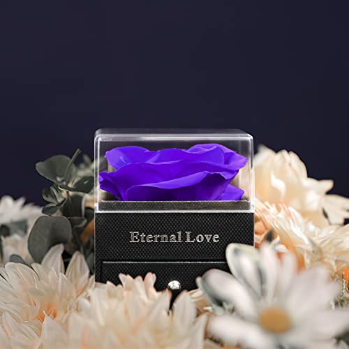 HEGUD Preserved Real Rose with I Love You Necklace in 100 Language, Eternal Flowers Rose for Mom Women Wife Girlfriend Grandma-Purple - Image 2