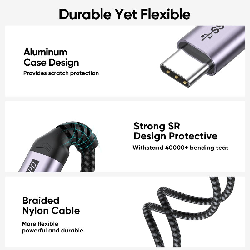DteeDck USB C Extension Cable 6.6ft, 4K@60Hz Video/10Gbps Data Transfer/100W Charging USBC 3.2 Type C Extender Cord, USB3.2 Gen2 Male to Female for Laptop Tablet Mobile Phone and More - Image 5