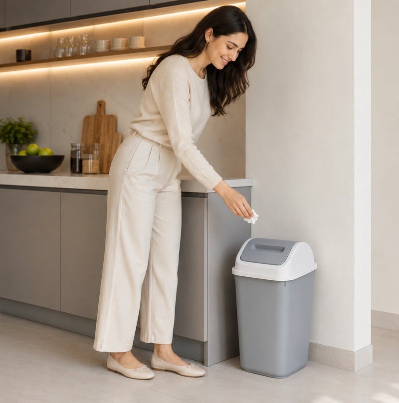 Dunekart 14L Flip-Top Waste Bin With Swing Lid, Pearl Grey - Image 2