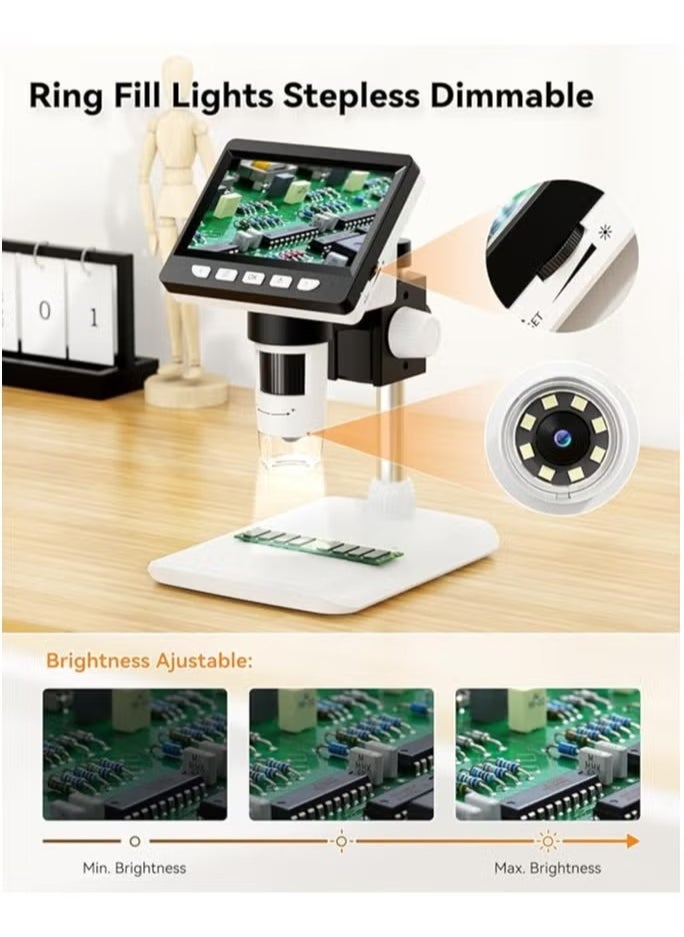 ماركة غير محددة مجهر رقمي LCD، مجهر USB تكبير 1000x، تلسكوب رقمي محمول مع 8 مصابيح LED قابلة للتعديل لنظام التشغيل Windows وMacOS، (قطعة واحدة، أبيض)  - Image 2