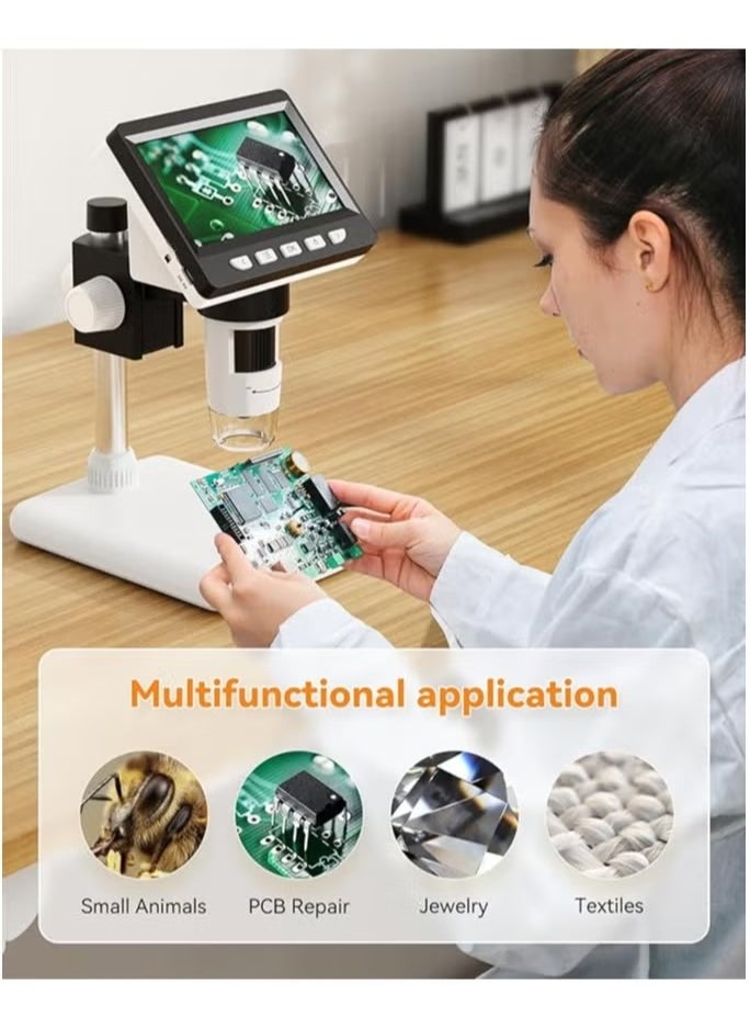ماركة غير محددة مجهر رقمي LCD، مجهر USB تكبير 1000x، تلسكوب رقمي محمول مع 8 مصابيح LED قابلة للتعديل لنظام التشغيل Windows وMacOS، (قطعة واحدة، أبيض)  - Image 4