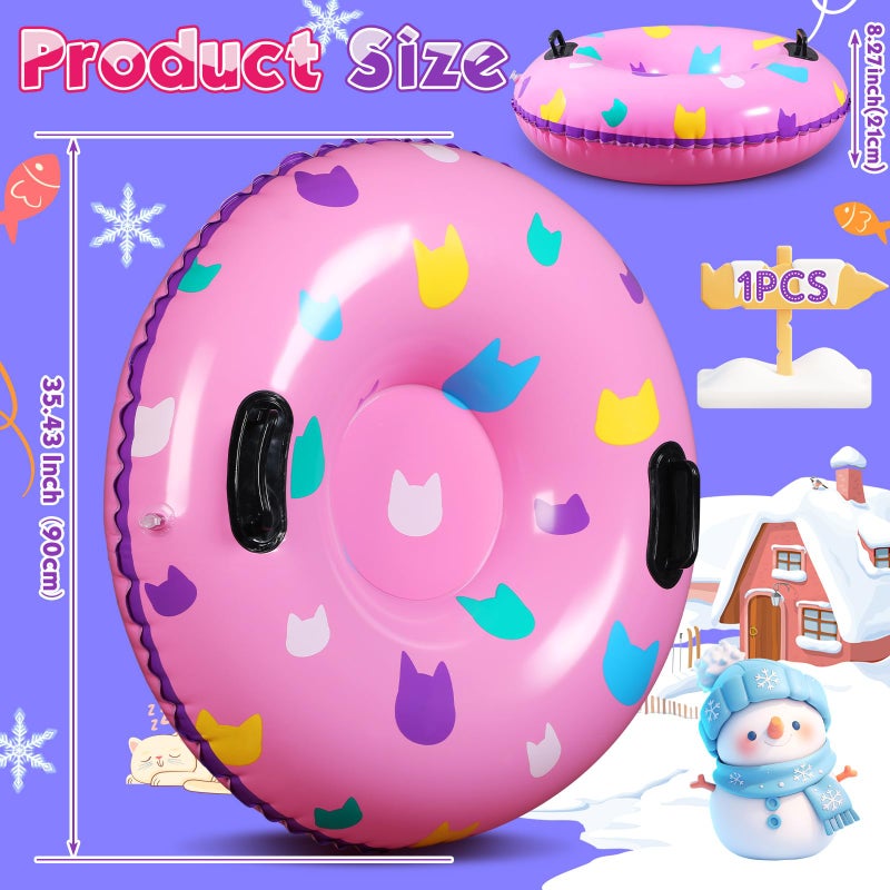 Sotiff 2 Pack Snow Tube Sled for Kids 36" Cartoon Cat Themed 1/2/3 Pack Heavy Duty Inflatable Big Thickened Snow Sled with Handle, Cold Resistant PVC Skiing Toy for Kid Birthday Winter Party Favors - Image 2