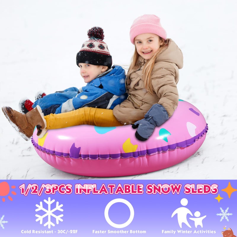 Sotiff 2 Pack Snow Tube Sled for Kids 36" Cartoon Cat Themed 1/2/3 Pack Heavy Duty Inflatable Big Thickened Snow Sled with Handle, Cold Resistant PVC Skiing Toy for Kid Birthday Winter Party Favors - Image 4