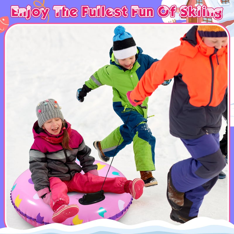 Sotiff 2 Pack Snow Tube Sled for Kids 36" Cartoon Cat Themed 1/2/3 Pack Heavy Duty Inflatable Big Thickened Snow Sled with Handle, Cold Resistant PVC Skiing Toy for Kid Birthday Winter Party Favors - Image 5