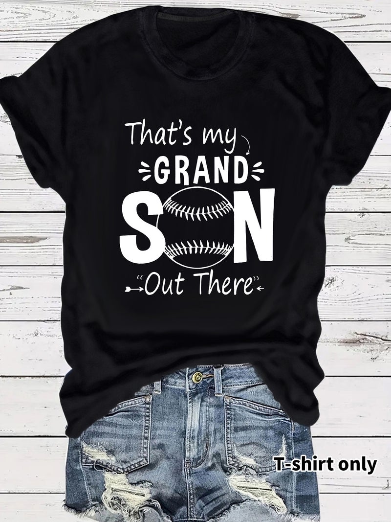 Casual T-Shirt That'S My Grand Son Ball Summer Round Neck Short Sleeve Top Women - Image 1