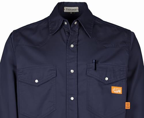 Titicaca FR Shirt for Men Pearl Snaps Flame Resistant 100% C 7.5oz Navy Welding Shirt - Image 4