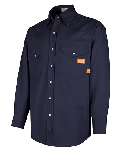 Titicaca FR Shirt for Men Pearl Snaps Flame Resistant 100% C 7.5oz Navy Welding Shirt - Image 1