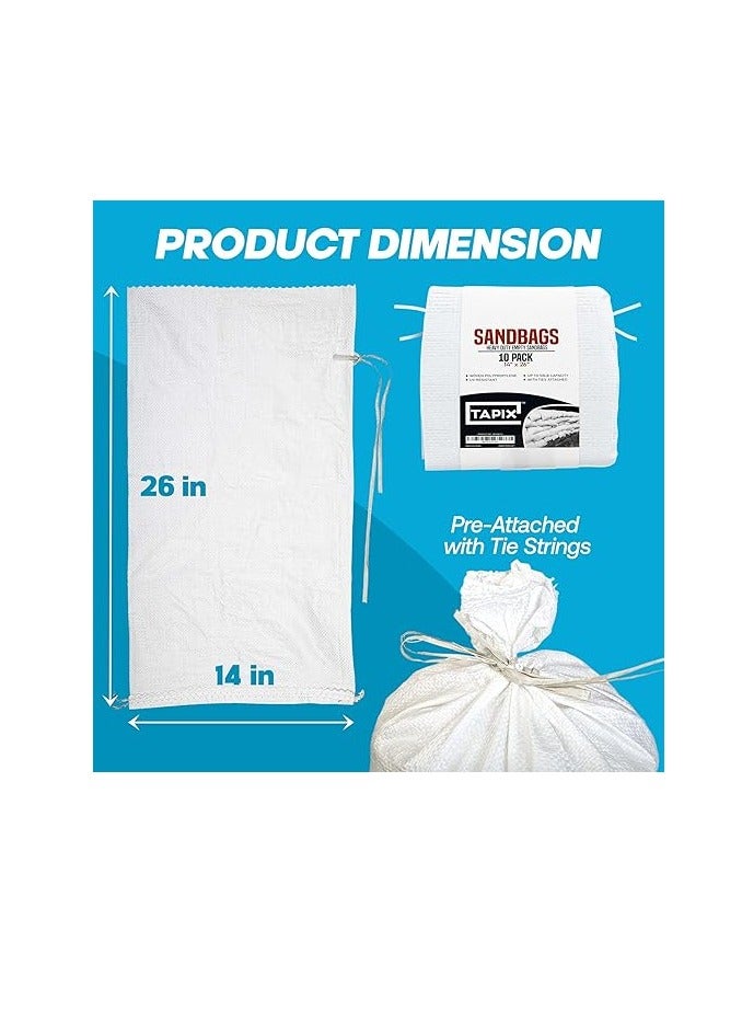 Topix Empty White Sandbags with Ties (Bundle of 10) 14" x 26" - Woven Polypropylene Sand bags, Sandbags for Hurricane Flooding, Sand Bags Flood Protection - Image 4