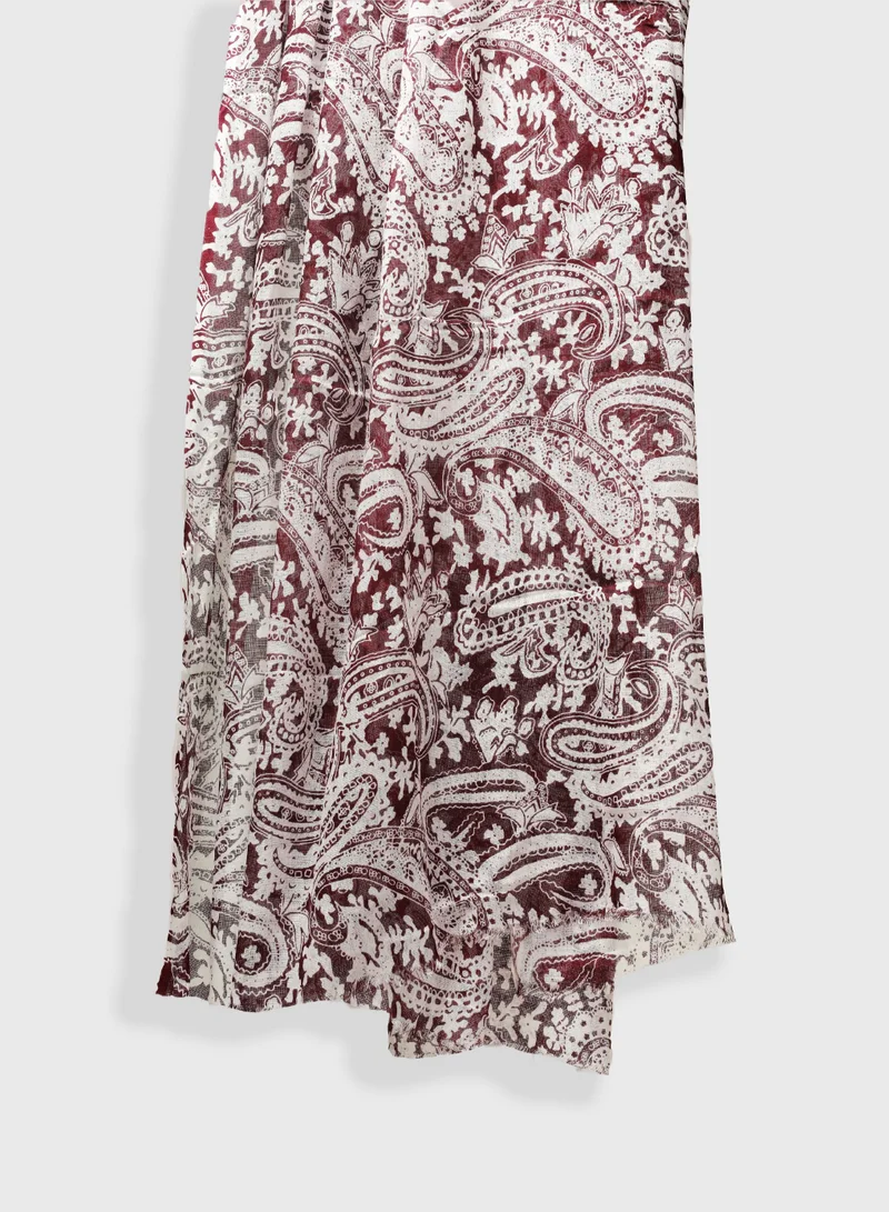 AMICA Paisely Printed Hijab Soft Natural Fiber Head Scarf for Women- Plum Red
