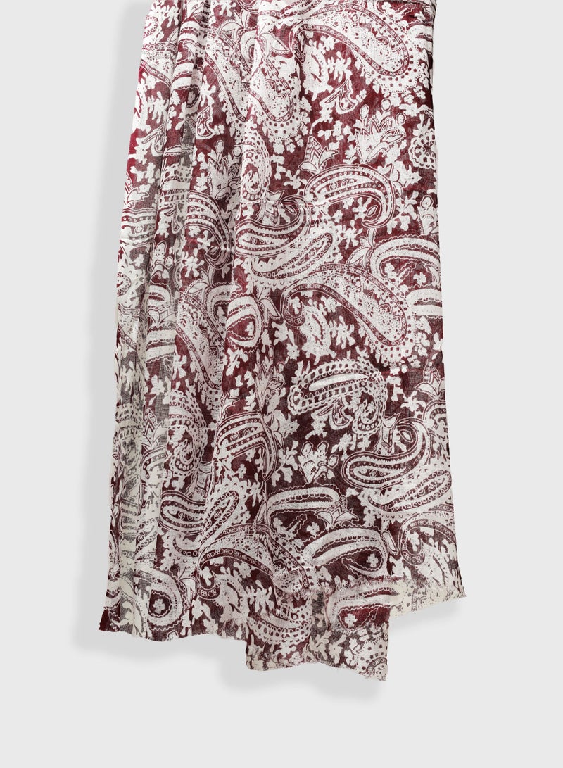 AMICA Paisely Printed Hijab Soft Natural Fiber Head Scarf for Women- Plum Red - Image 3