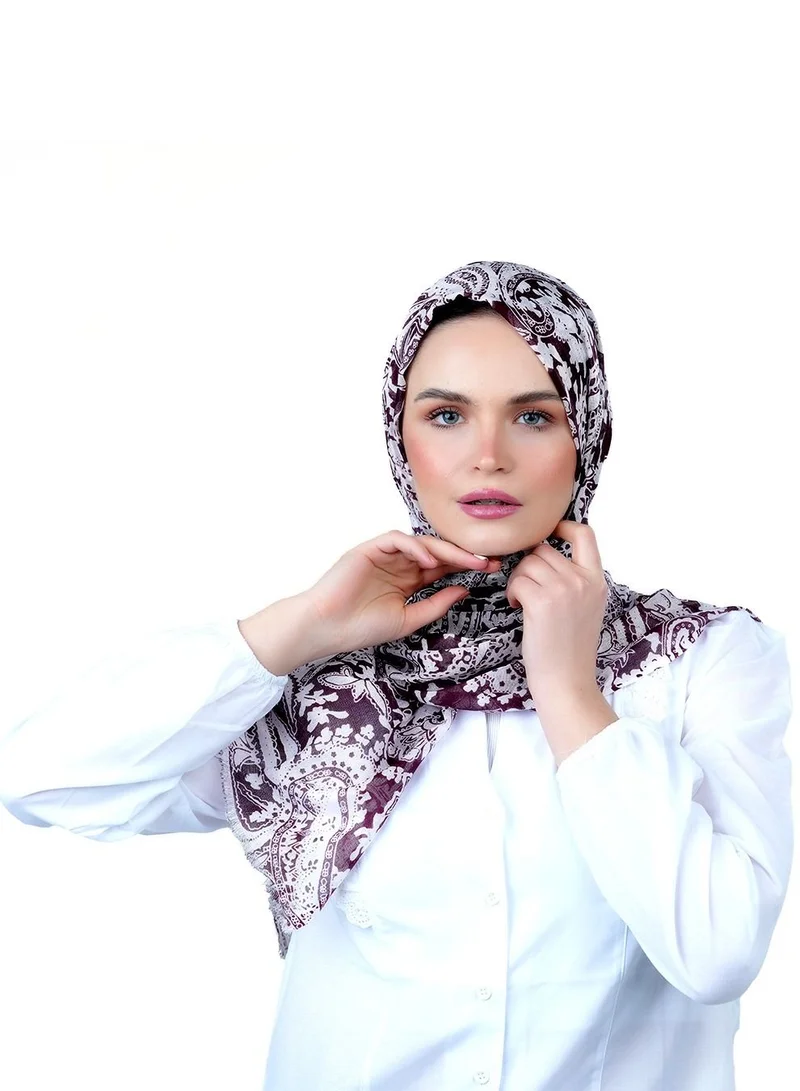 AMICA Paisely Printed Hijab Soft Natural Fiber Head Scarf for Women- Plum Red