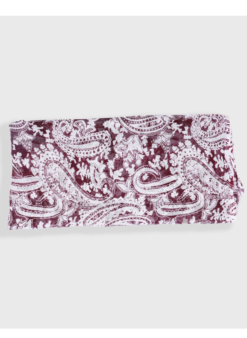 AMICA Paisely Printed Hijab Soft Natural Fiber Head Scarf for Women- Plum Red - Image 5