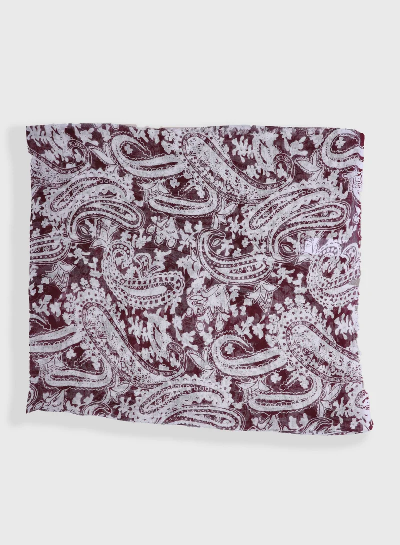 AMICA Paisely Printed Hijab Soft Natural Fiber Head Scarf for Women- Plum Red