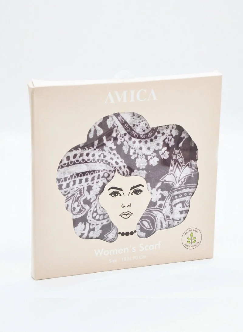 AMICA Paisely Printed Hijab Soft Natural Fiber Head Scarf for Women- Plum Red
