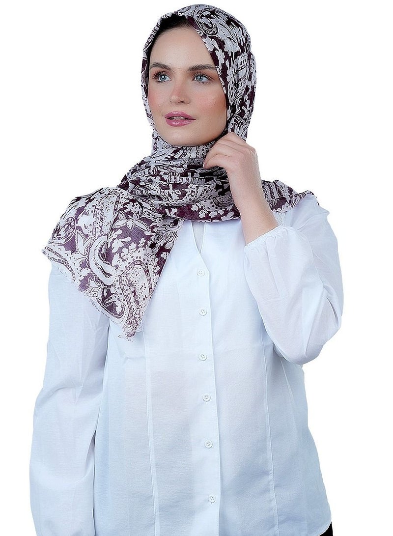 AMICA Paisely Printed Hijab Soft Natural Fiber Head Scarf for Women- Plum Red - Image 1