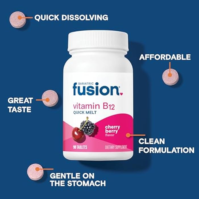 Bariatric Fusion Vitamin B12 Sublingual 1000 mcg Melts | Cherry Berry Flavored | Vitamin B12 Dissolve Under Tongue Tablets with Folic Acid | Sugar Free | Methylcobalamin | 90 Count - Image 3