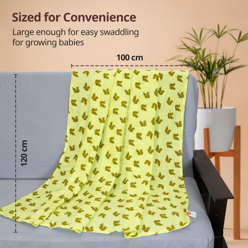 LuvLap 100% Cotton Muslin Baby Swaddle Set, Baby Towel, Size-120cm x 100cm (47"x39"), Elephant Squirrel Print, 0-18 Month+, Printed Mulmal Muslin Swaddle Wrap for New Born, Pack of 3 - Image 5