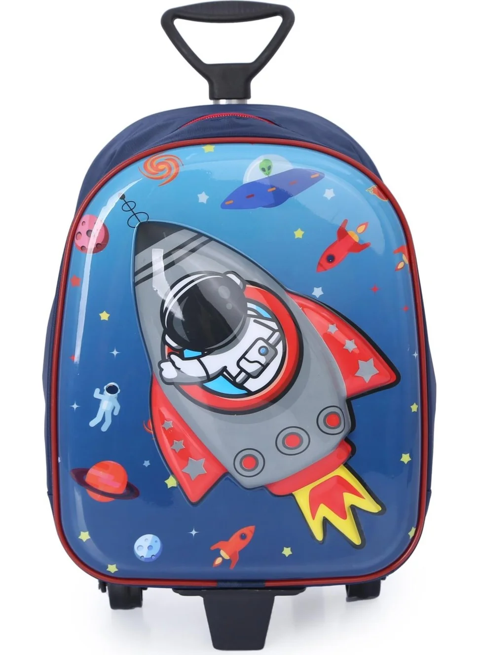 Masho Trend Navy Blue Fabric Rocket Galaxy Kindergarten Bag with Trolley - Boy Bag - Nursery Bag