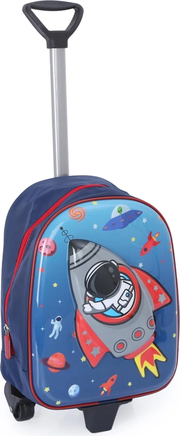 Masho Trend Navy Blue Fabric Rocket Galaxy Kindergarten Bag with Trolley - Boy Bag - Nursery Bag