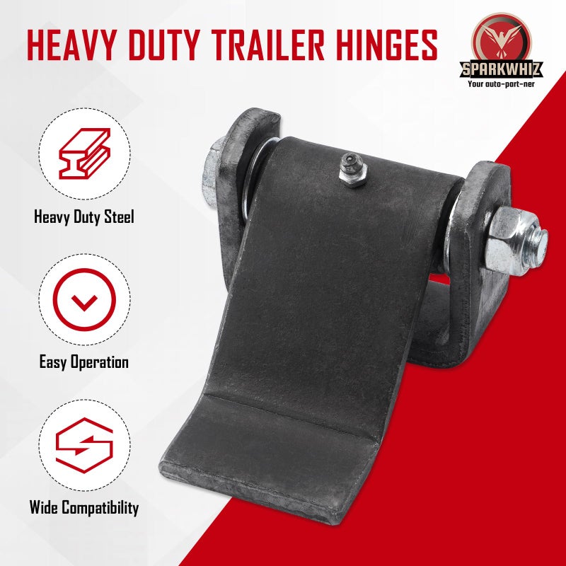 SPARKWHIZ مفصلات SPARKWHIZ Weld on Trailer Hinges شديدة التحمل قابلة للدهن لمقطورات الشاحنات القلابة ذات البوابة ومفصلات الباب على شكل حزام، عبوة من 4 قطع - Image 2