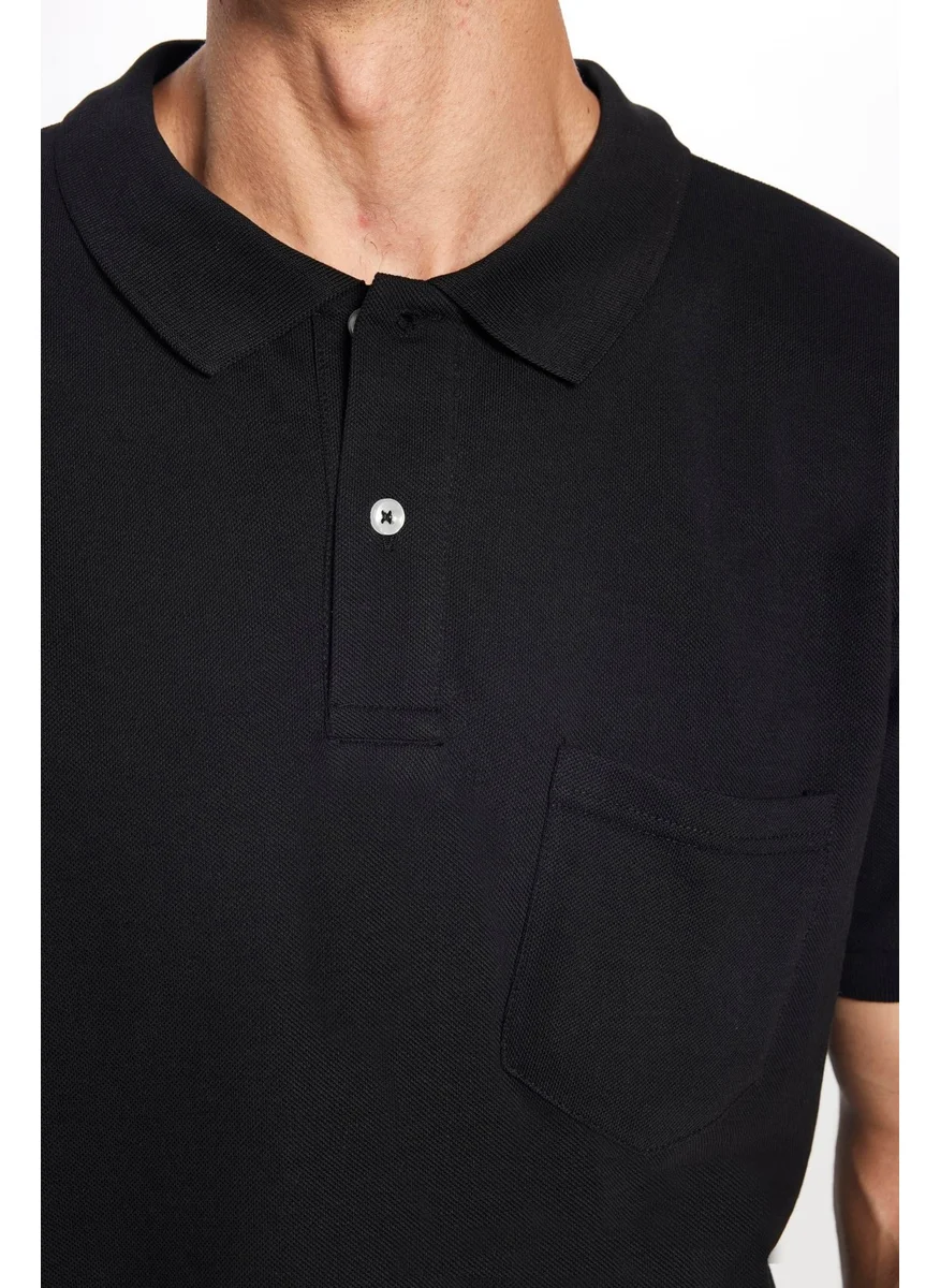 Tudors Men's Classic Fit Relaxed Cut Cotton Plain Pique Black Polo Neck T-Shirt