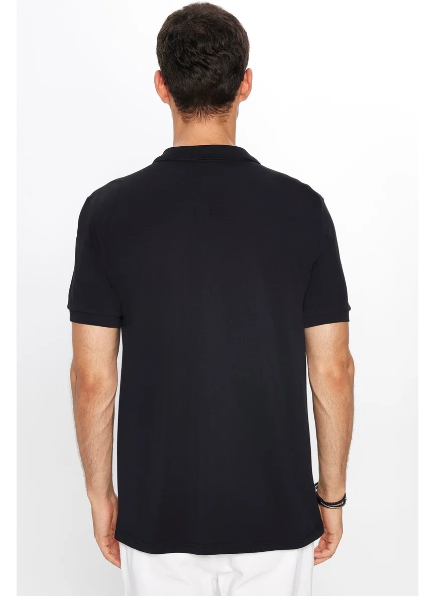 Tudors Men's Classic Fit Relaxed Cut Cotton Plain Pique Black Polo Neck T-Shirt
