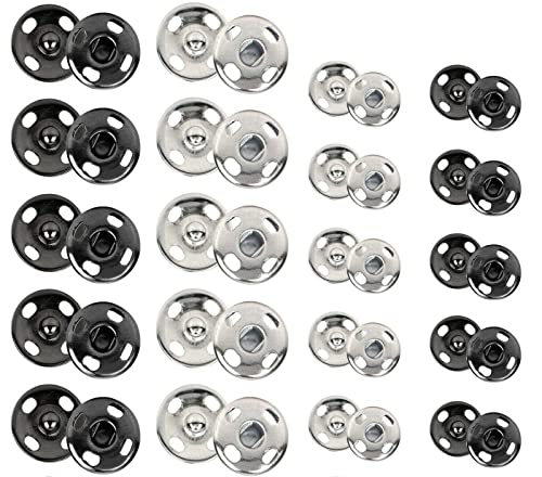 Willrain Sewing Snaps,120 Sets 8 mm and 10 mm,Black and Silver, Sew-on Snap Buttons Metal Snaps Fasteners Press Studs Buttons for Sewing - Image 1
