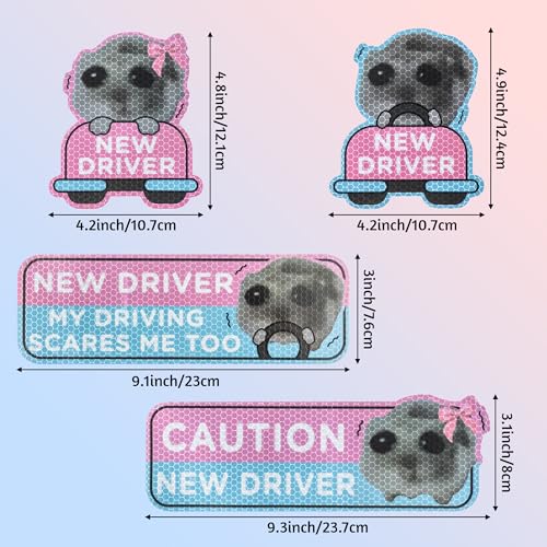 CNhoqc New Student Driver Magnet - 4 Pcs Shivering Hamster Please Be Patient New Student Driver Automotive Car Magnet Reflective Safety Warning Attention Sign Reusable Removable Novice Bumper Sticker - Image 2