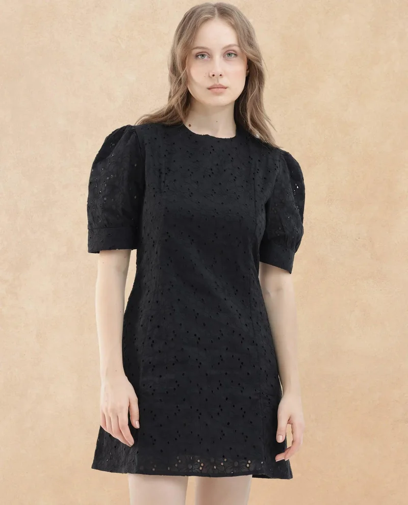 Rareism Women's Elegant Schiffli Mini Dress