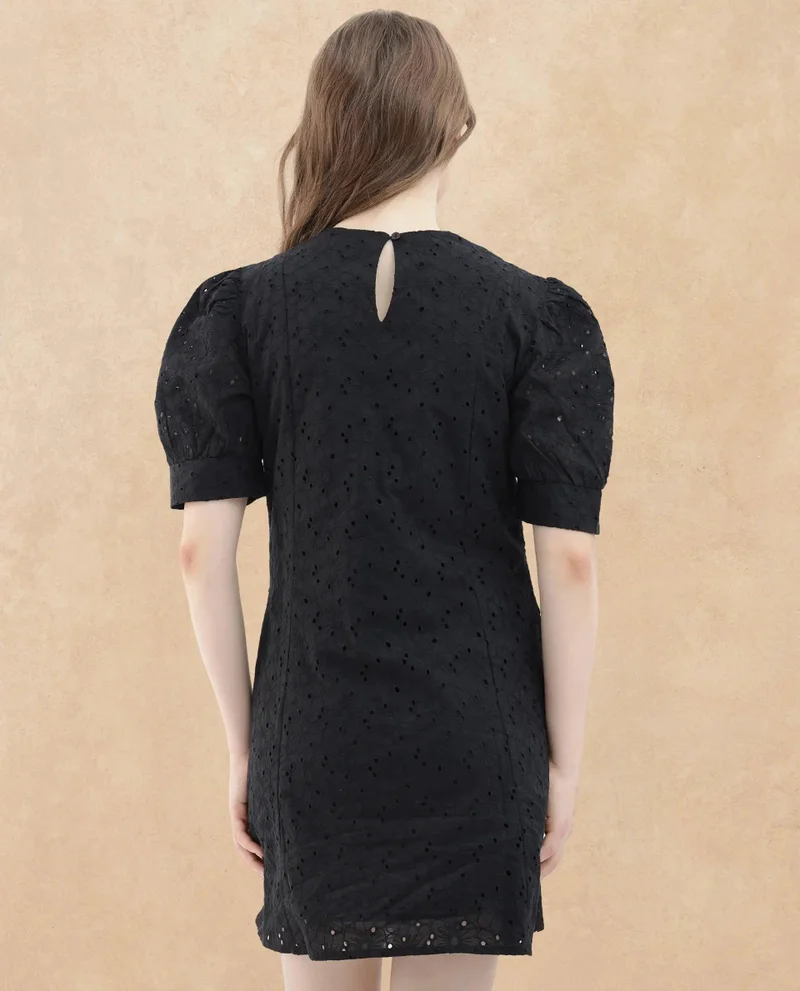 Rareism Women's Elegant Schiffli Mini Dress