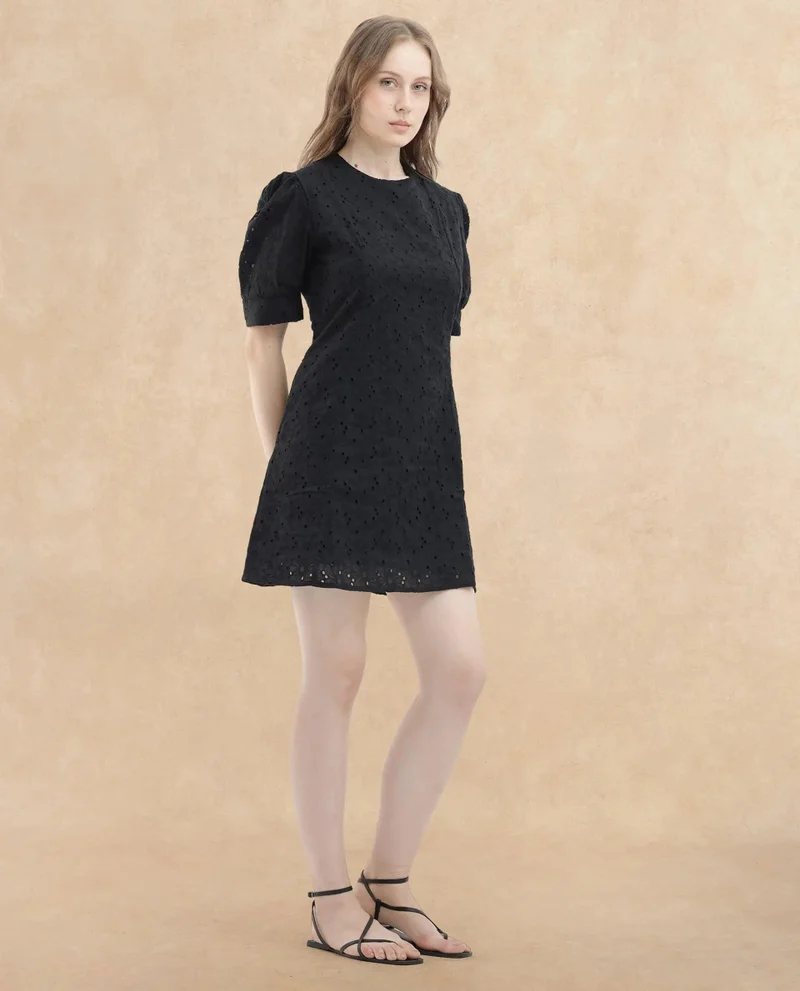 Rareism Women's Elegant Schiffli Mini Dress